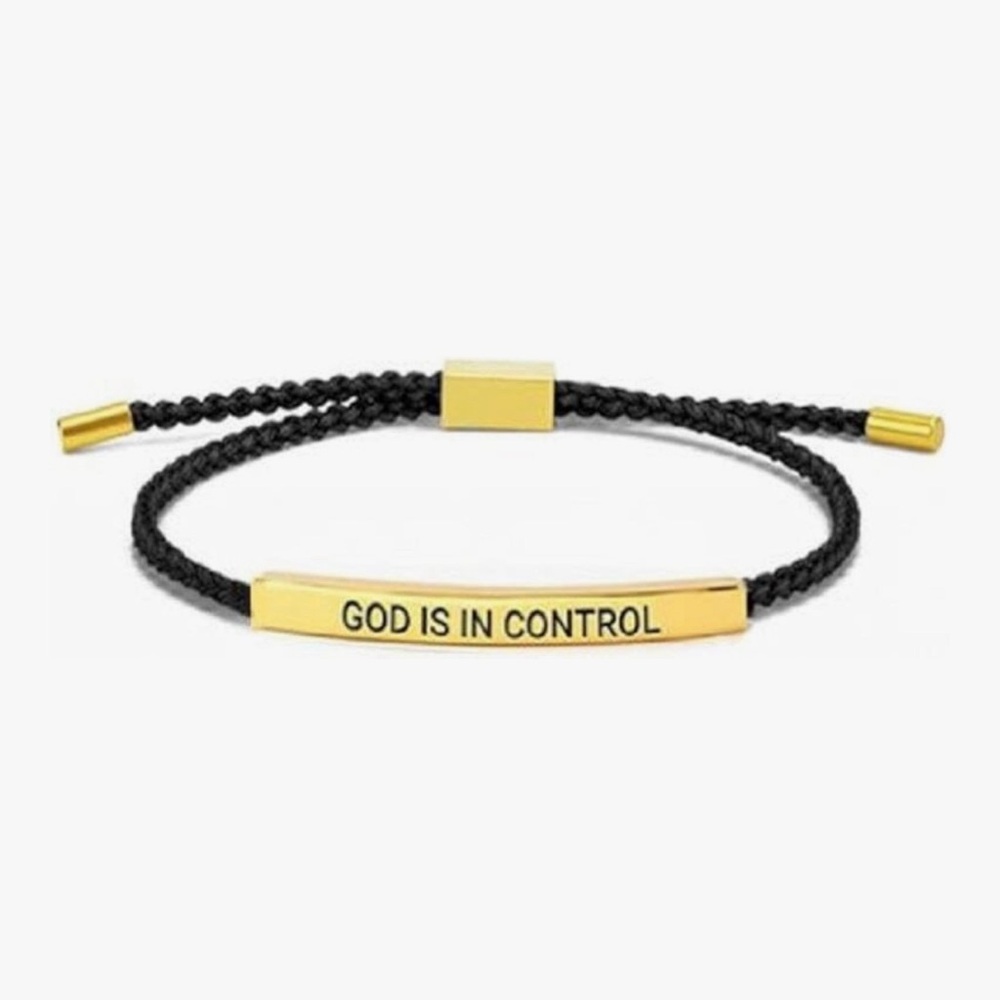 NEW Gold and Black God Is In Control Inspirational Bracelet